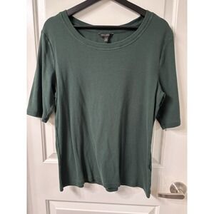 Banana Republic Hunter Green Elbow Sleeve Ribbed Tee Size XL Wash And Wear